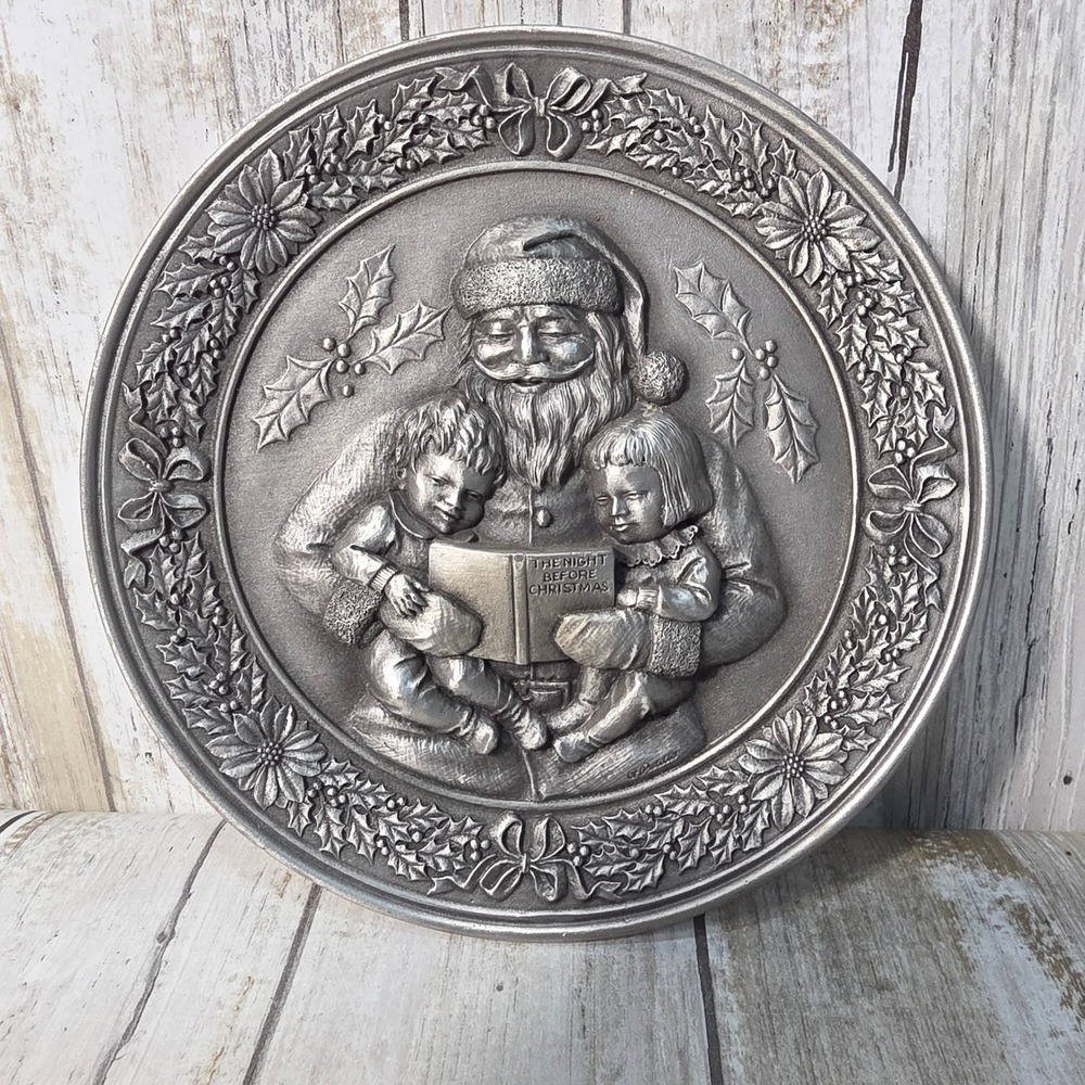 1978 Hudson Fine Pewter Santa Night Before Christmas Plate Albert Petitto 6in - Picture 2 of 6